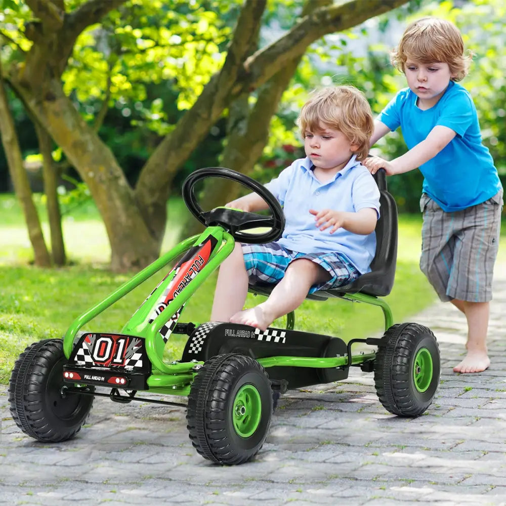 4 Wheel Pedal Powered Ride On with Adjustable Seat-Green - Green - Push & Pedal Ride On Toys