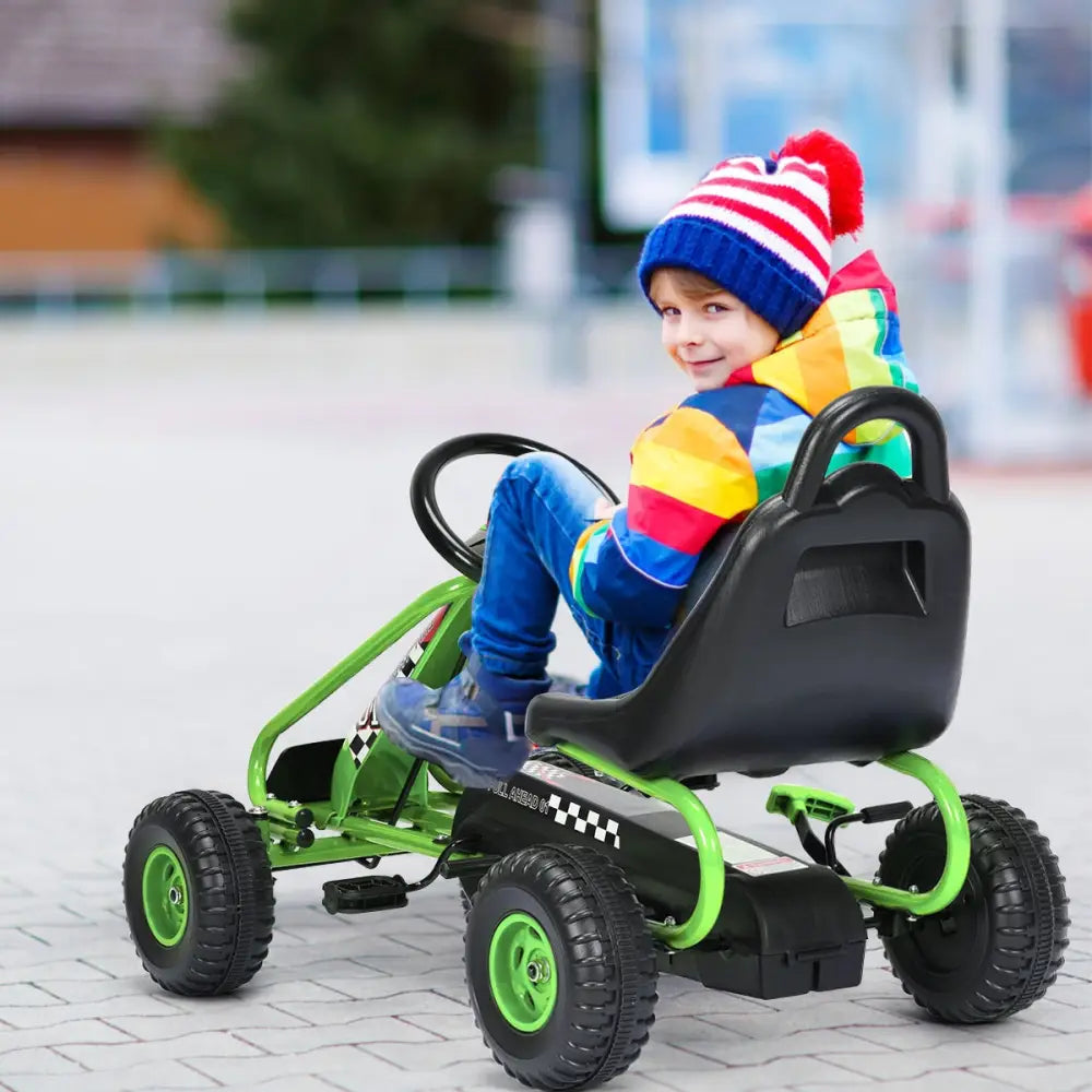 4 Wheel Pedal Powered Ride On with Adjustable Seat-Green - Green - Push & Pedal Ride On Toys
