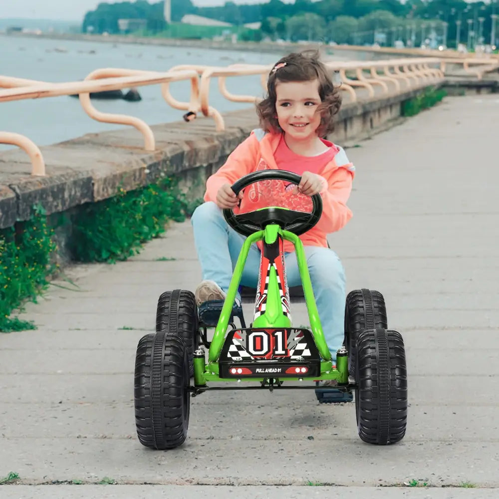 4 Wheel Pedal Powered Ride On with Adjustable Seat-Green - Green - Push & Pedal Ride On Toys