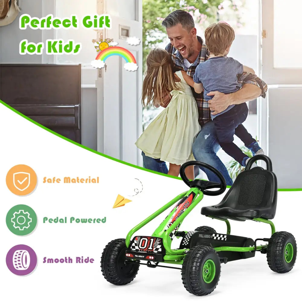4 Wheel Pedal Powered Ride On with Adjustable Seat-Green - Green - Push & Pedal Ride On Toys