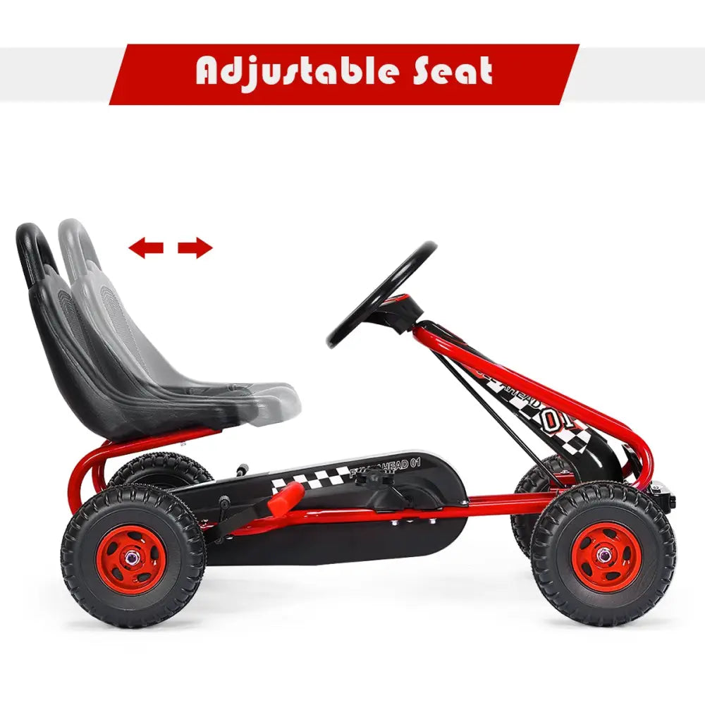4 Wheel Pedal Powered Ride On with Adjustable Seat-Red - Red - Push & Pedal Ride On Toys