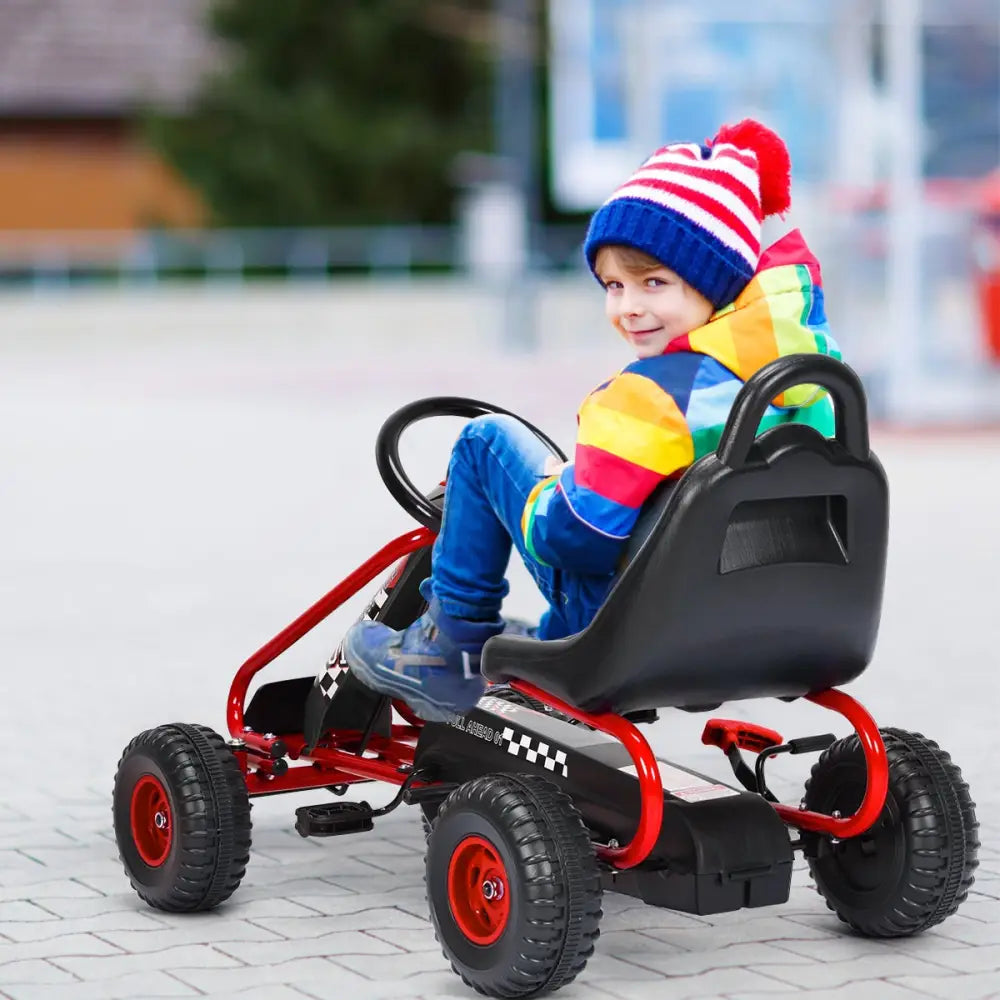 4 Wheel Pedal Powered Ride On with Adjustable Seat-Red - Red - Push & Pedal Ride On Toys