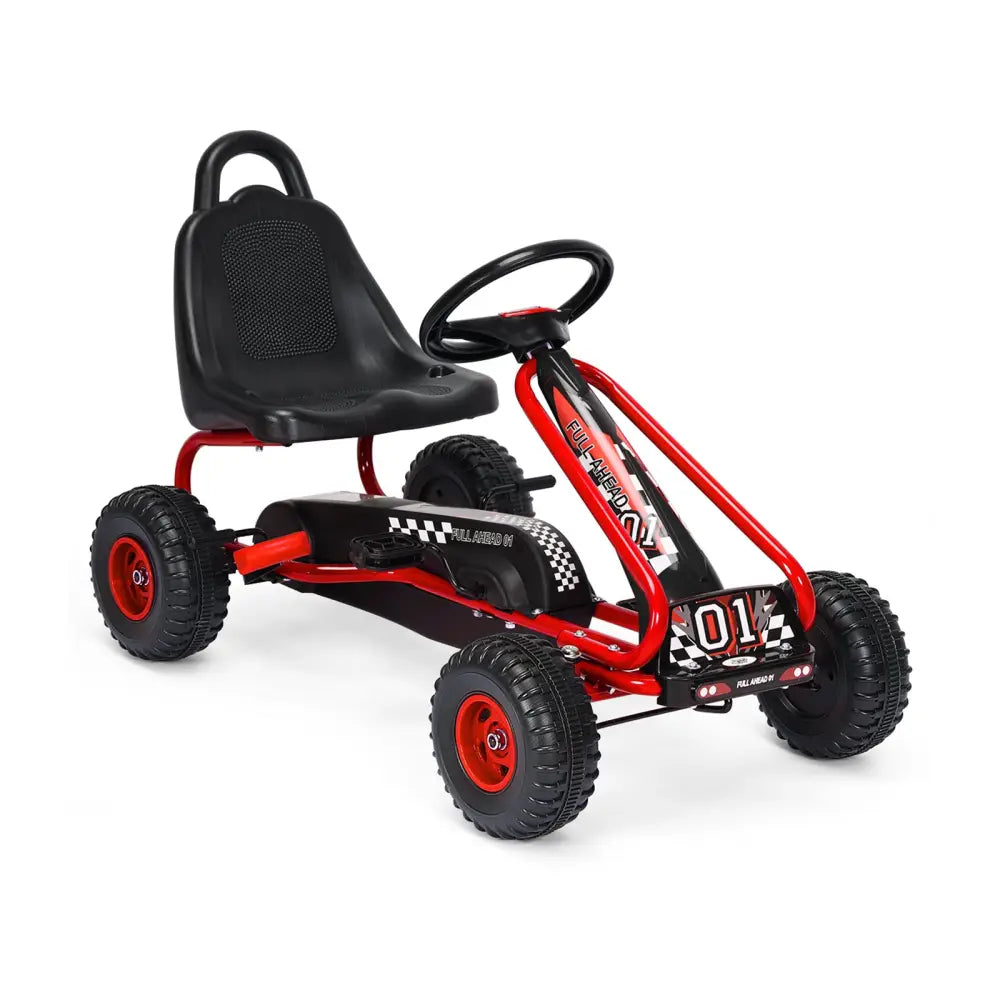 4 Wheel Pedal Powered Ride On with Adjustable Seat-Red - Red - Push & Pedal Ride On Toys