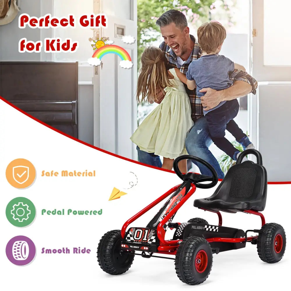 4 Wheel Pedal Powered Ride On with Adjustable Seat-Red - Red - Push & Pedal Ride On Toys
