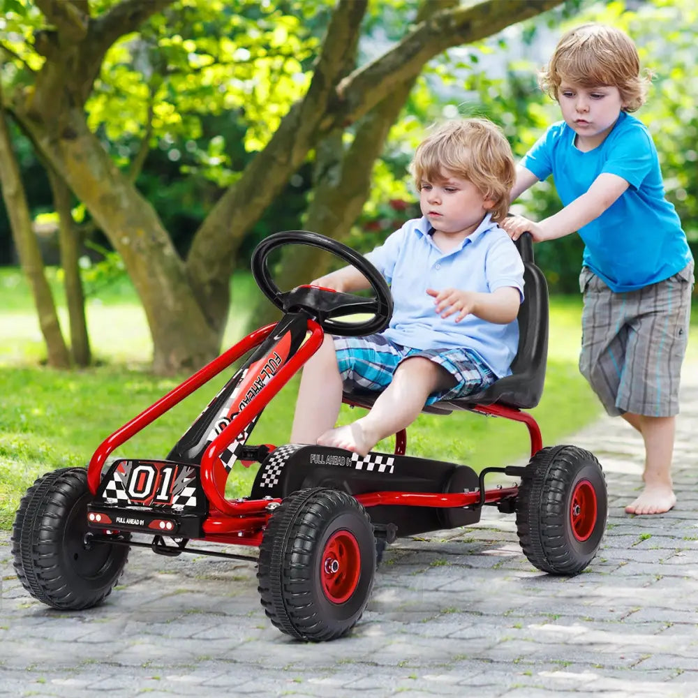 4 Wheel Pedal Powered Ride On with Adjustable Seat-Red - Red - Push & Pedal Ride On Toys