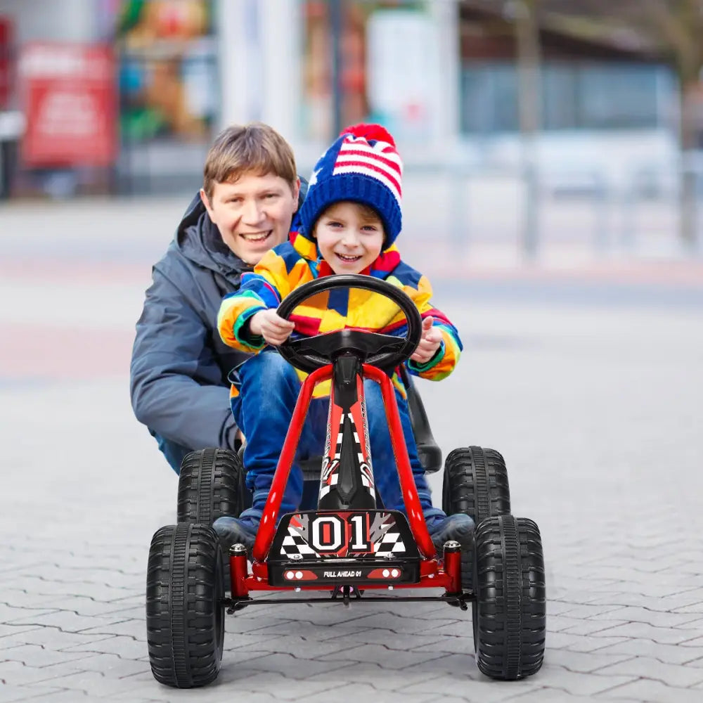 4 Wheel Pedal Powered Ride On with Adjustable Seat-Red - Red - Push & Pedal Ride On Toys