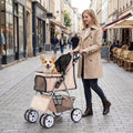 4 Wheel Pet Stroller for Small Dogs Cats up to 33 LBS-Beige - Beige - Dog Supplies
