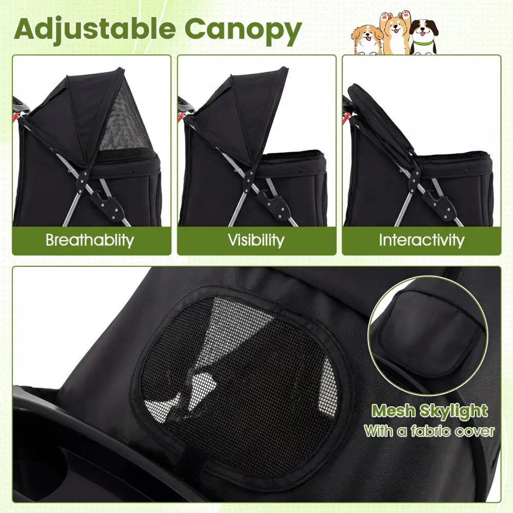 4 Wheel Pet Stroller for Small Dogs Cats up to 33 LBS-Black - Black - Dog Supplies