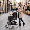 4 Wheel Pet Stroller for Small Dogs Cats up to 33 LBS-Black - Black - Dog Supplies