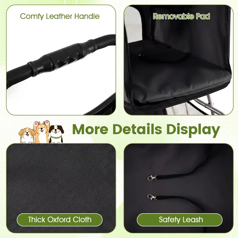 4 Wheel Pet Stroller for Small Dogs Cats up to 33 LBS-Black - Black - Dog Supplies