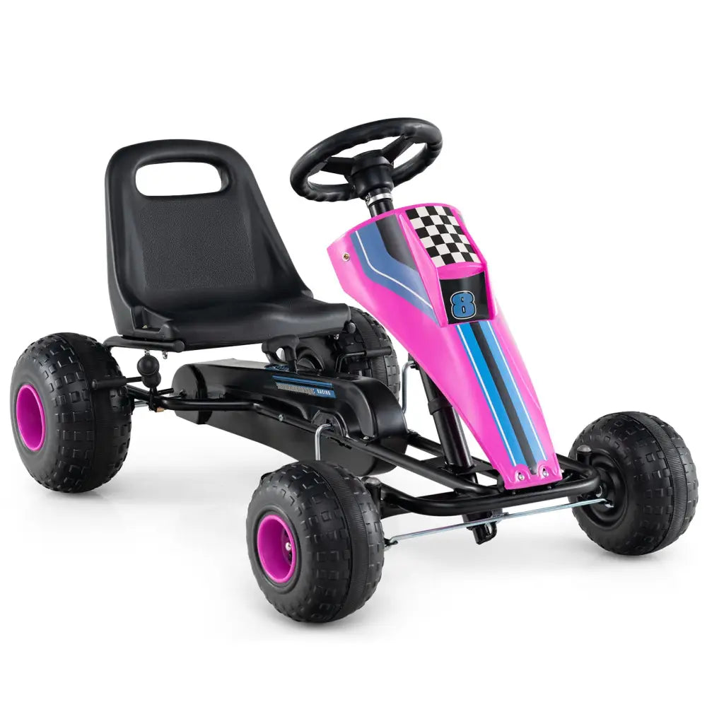 4-Wheel Ride On Toy Pedal Go Kart for Kids with Steering Wheel and Safe Handbrake-Pink - Pink - Push & Pedal Ride