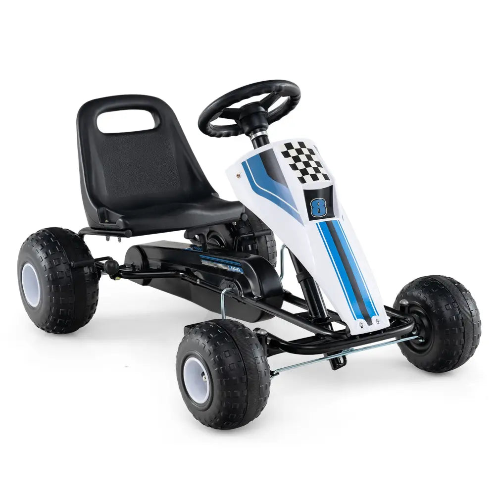 4-Wheel Ride On Toy Pedal Go Kart for Kids with Steering Wheel and Safe Handbrake-White - White - Push & Pedal Ride