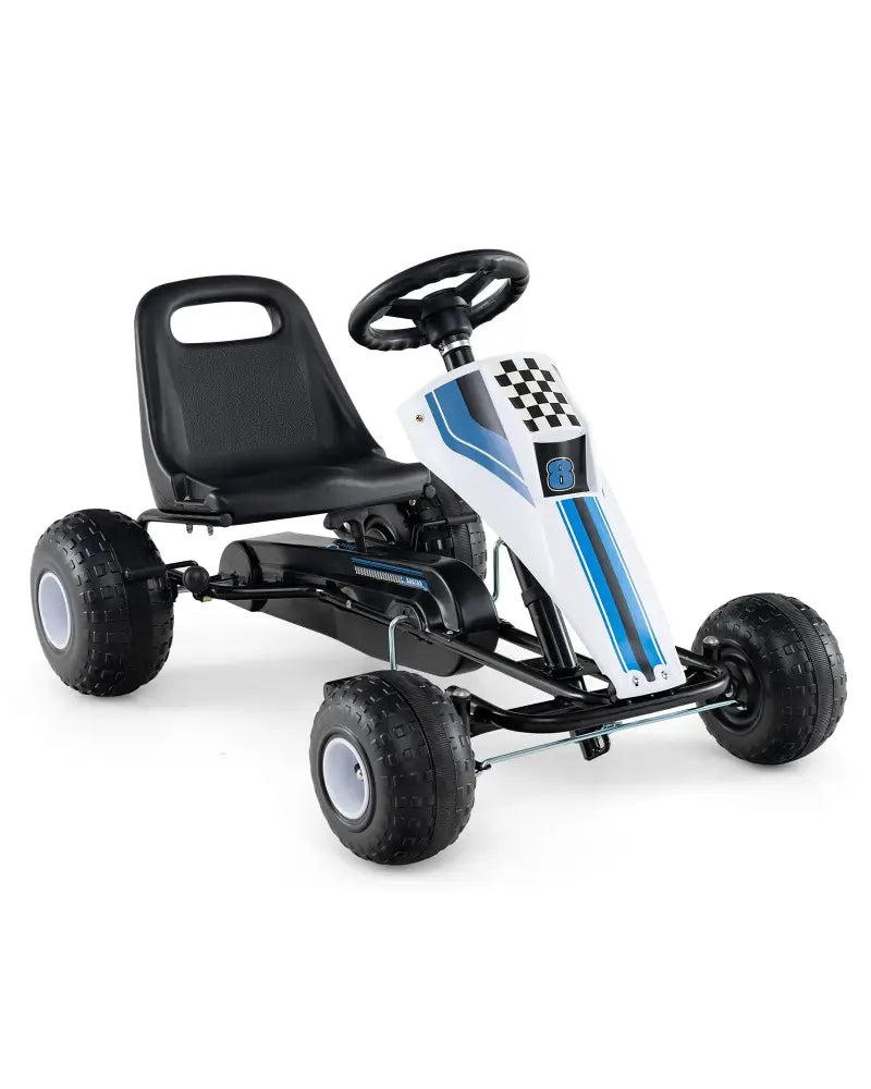 4-Wheel Ride On Toy Pedal Go Kart for Kids with Steering Wheel and Safe Handbrake-White - White - Push & Pedal Ride