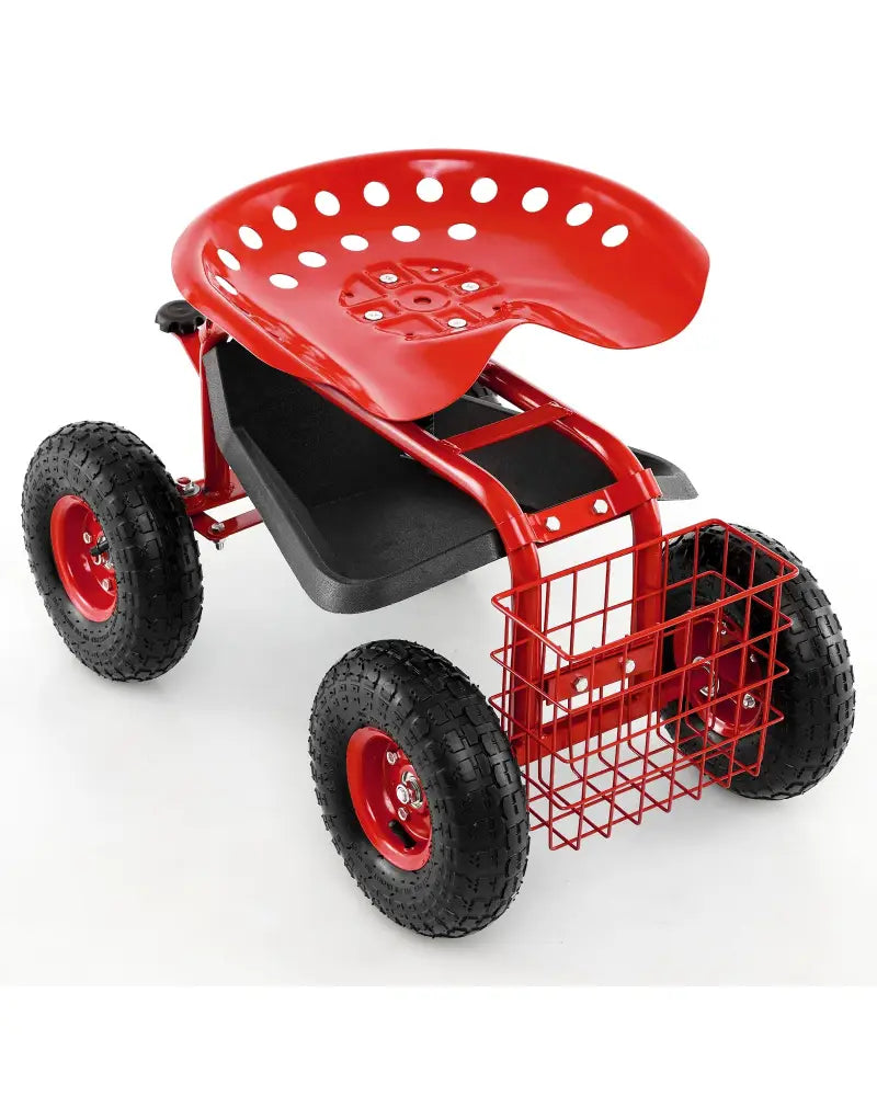 4-Wheel Rolling Garden Cart Work Seat-Red - Red - Garden Carts