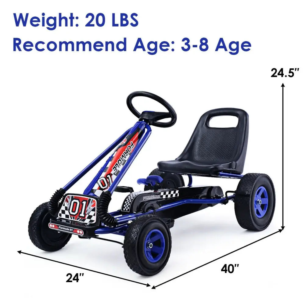 4 Wheels Kids Ride On Pedal Powered Bike Go Kart Racer Car Outdoor Play Toy-Blue - Blue - Push & Pedal Ride On Toys
