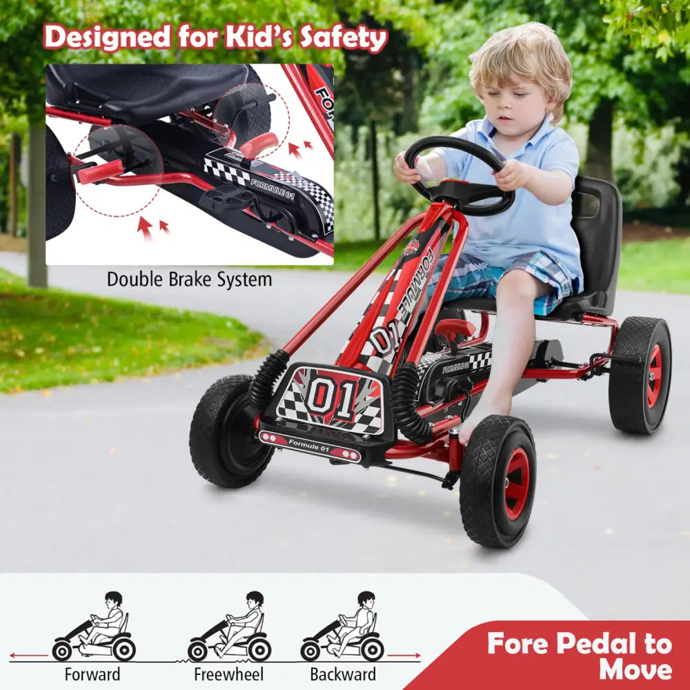 4 Wheels Kids Ride On Pedal Powered Bike Go Kart Racer Car Outdoor Play Toy-Red - Red - Push & Pedal Ride On Toys