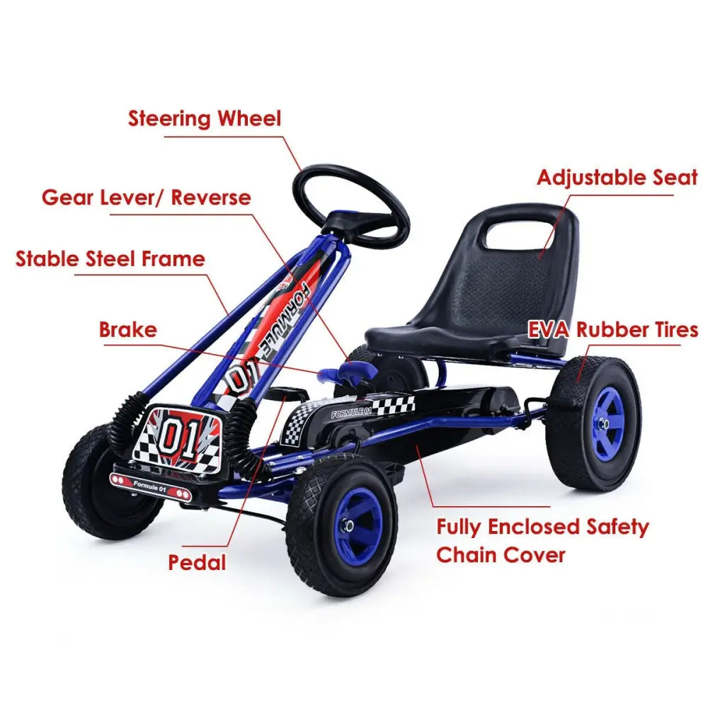 4 Wheels Kids Ride On Pedal Powered Bike Go Kart Racer Car Outdoor Play Toy-Blue - Blue - Push & Pedal Ride On Toys