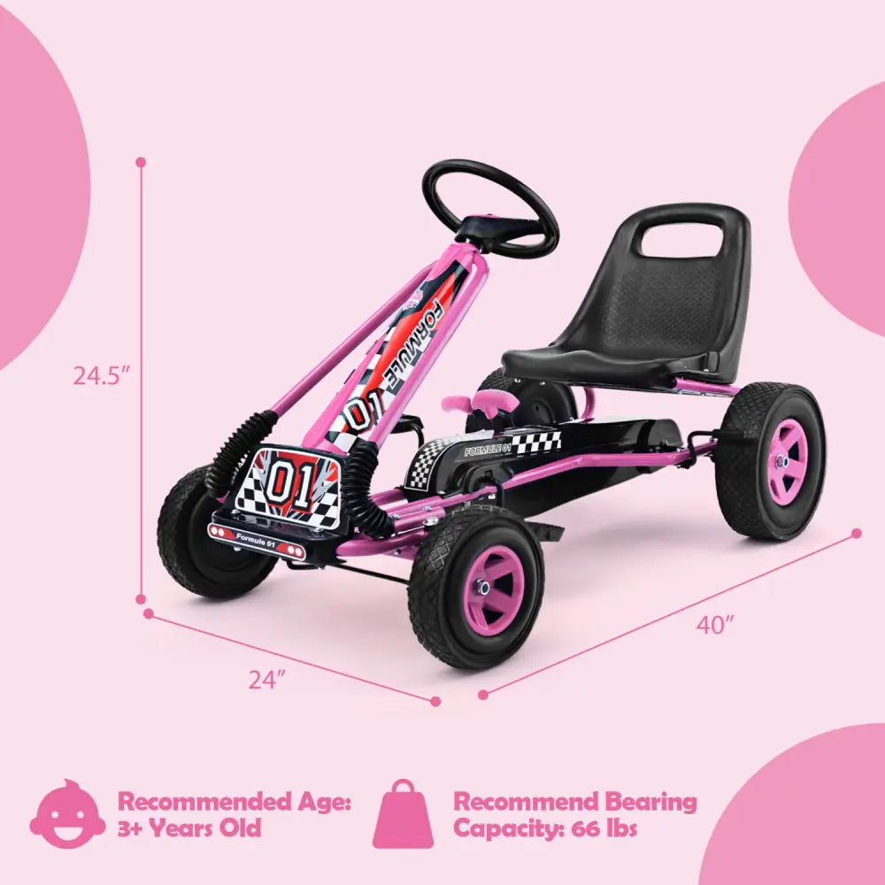 4 Wheels Kids Ride On Pedal Powered Bike Go Kart Racer Car Outdoor Play Toy-Pink - Pink - Push & Pedal Ride On Toys