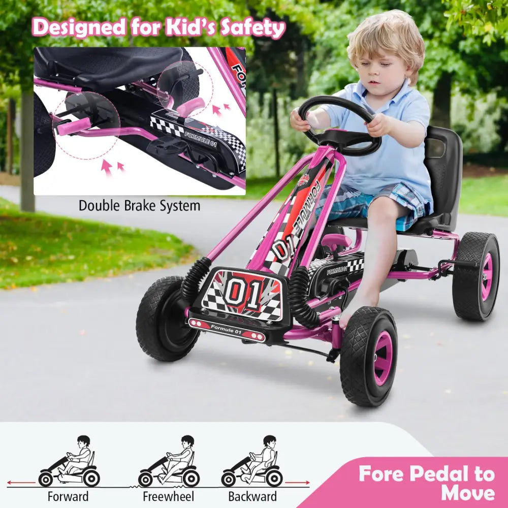 4 Wheels Kids Ride On Pedal Powered Bike Go Kart Racer Car Outdoor Play Toy-Pink - Pink - Push & Pedal Ride On Toys