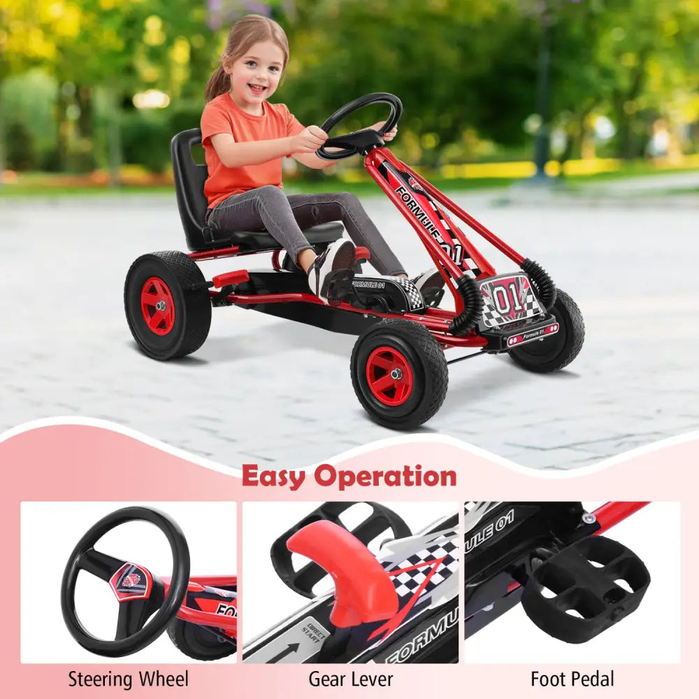 4 Wheels Kids Ride On Pedal Powered Bike Go Kart Racer Car Outdoor Play Toy-Red - Red - Push & Pedal Ride On Toys