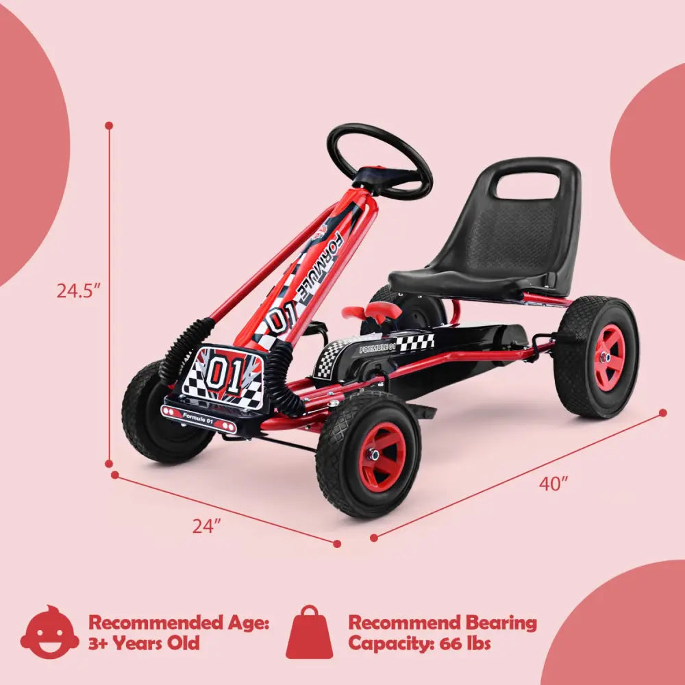 4 Wheels Kids Ride On Pedal Powered Bike Go Kart Racer Car Outdoor Play Toy-Red - Red - Push & Pedal Ride On Toys