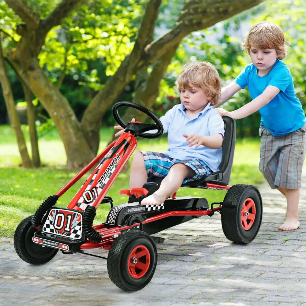 4 Wheels Kids Ride On Pedal Powered Bike Go Kart Racer Car Outdoor Play Toy-Red - Red - Push & Pedal Ride On Toys