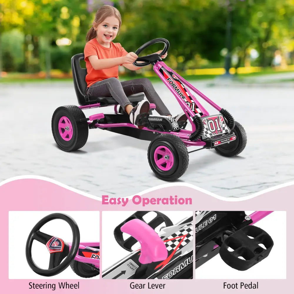 4 Wheels Kids Ride On Pedal Powered Bike Go Kart Racer Car Outdoor Play Toy-Pink - Pink - Push & Pedal Ride On Toys
