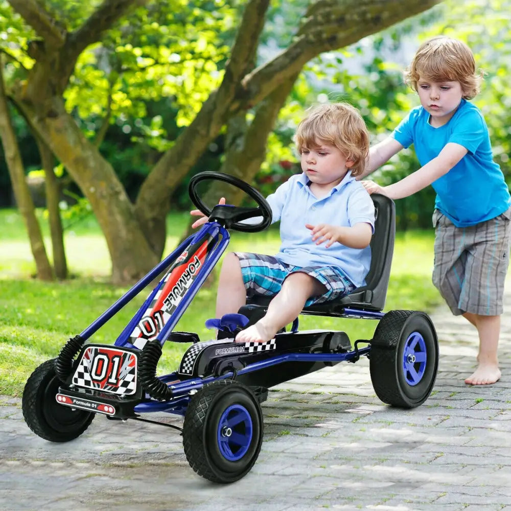 4 Wheels Kids Ride On Pedal Powered Bike Go Kart Racer Car Outdoor Play Toy-Blue - Blue - Push & Pedal Ride On Toys