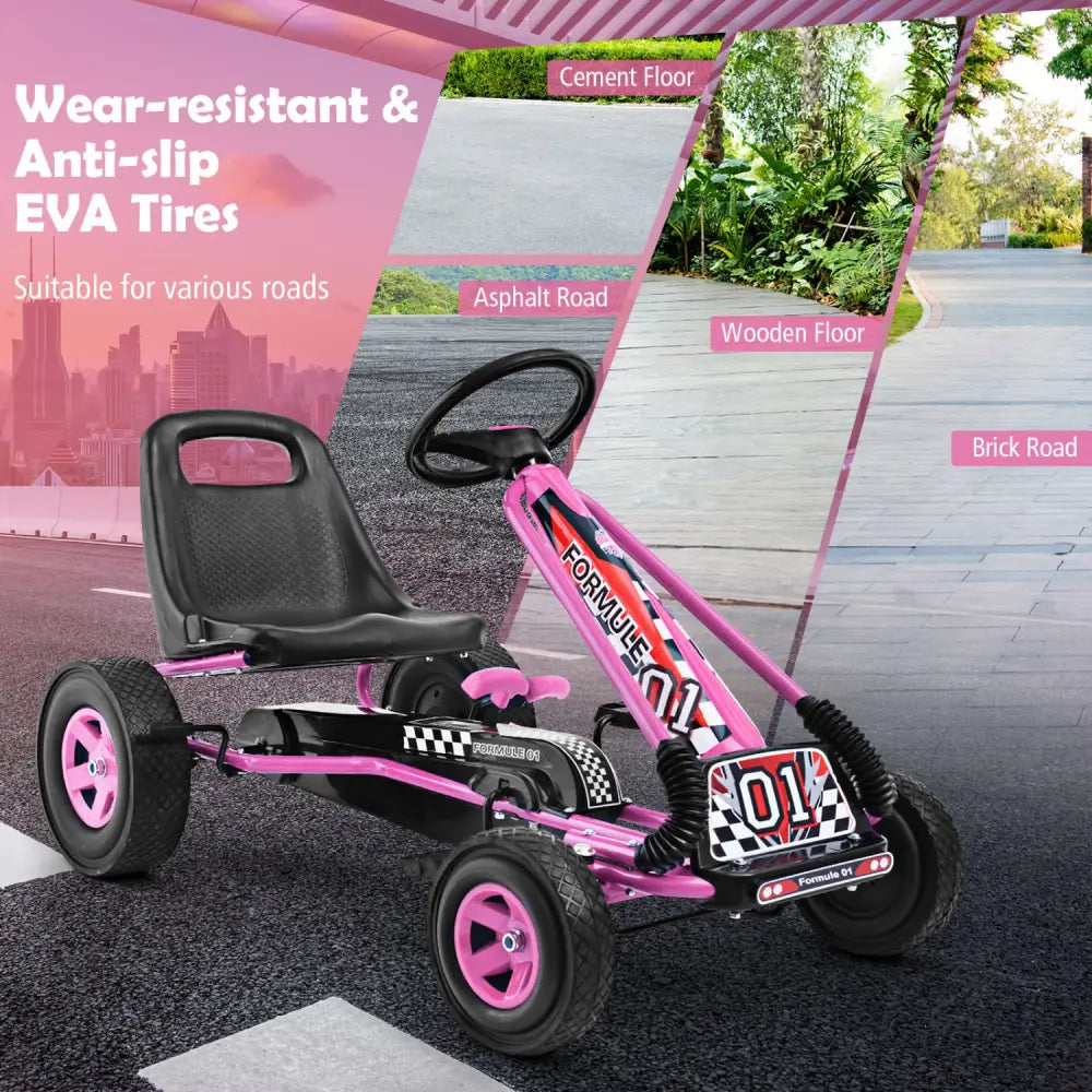 4 Wheels Kids Ride On Pedal Powered Bike Go Kart Racer Car Outdoor Play Toy-Pink - Pink - Push & Pedal Ride On Toys