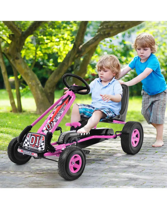 4 Wheels Kids Ride On Pedal Powered Bike Go Kart Racer Car Outdoor Play Toy-Pink - Pink - Push & Pedal Ride On Toys