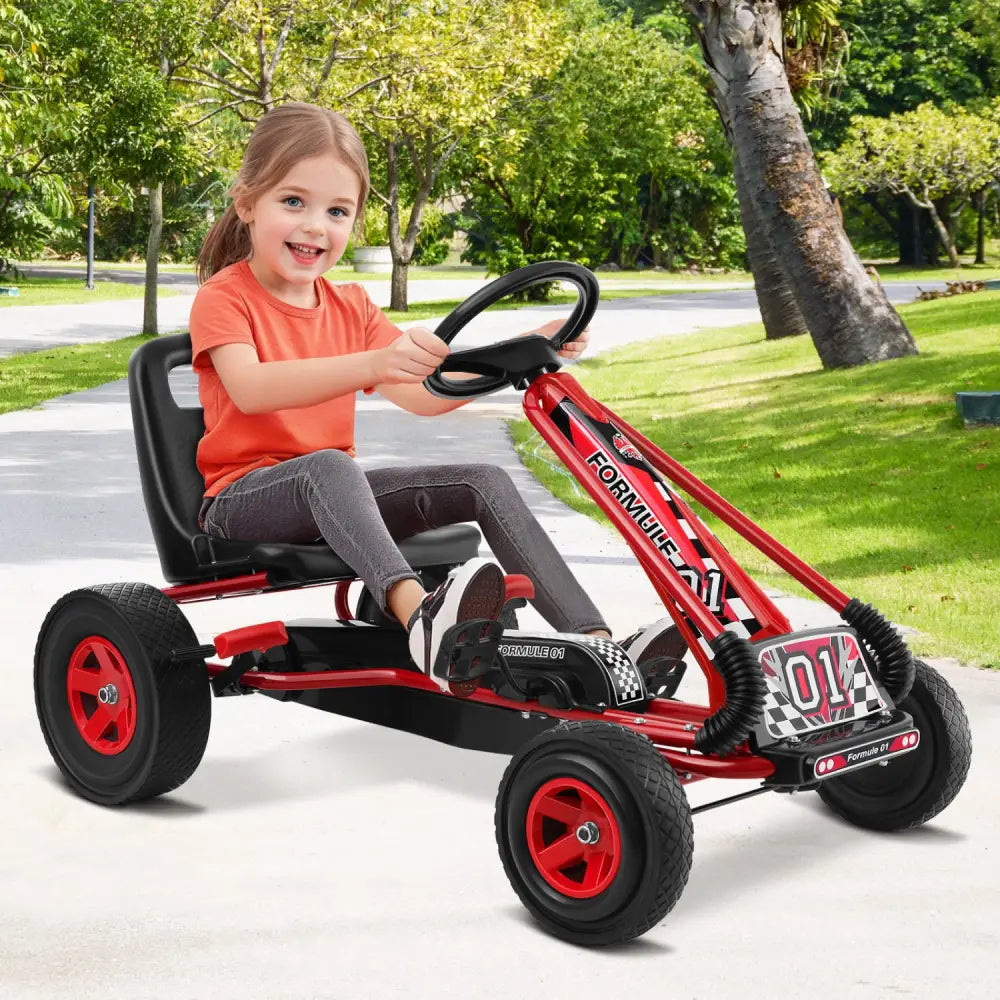 4 Wheels Kids Ride On Pedal Powered Bike Go Kart Racer Car Outdoor Play Toy-Red - Red - Push & Pedal Ride On Toys