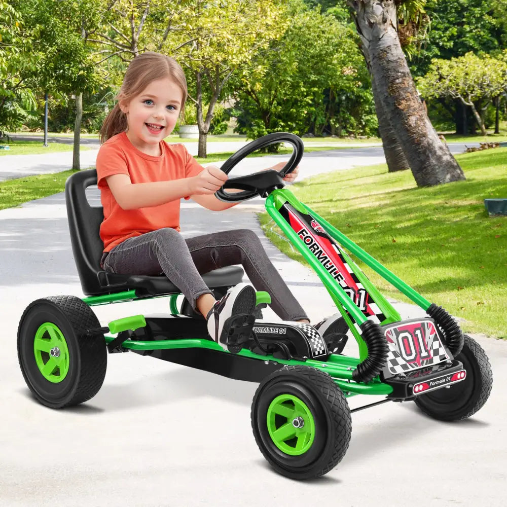 4 Wheels Kids Ride On Pedal Powered Bike Go Kart Racer Car Outdoor Play Toy-Green - Green - Push & Pedal Ride On Toys