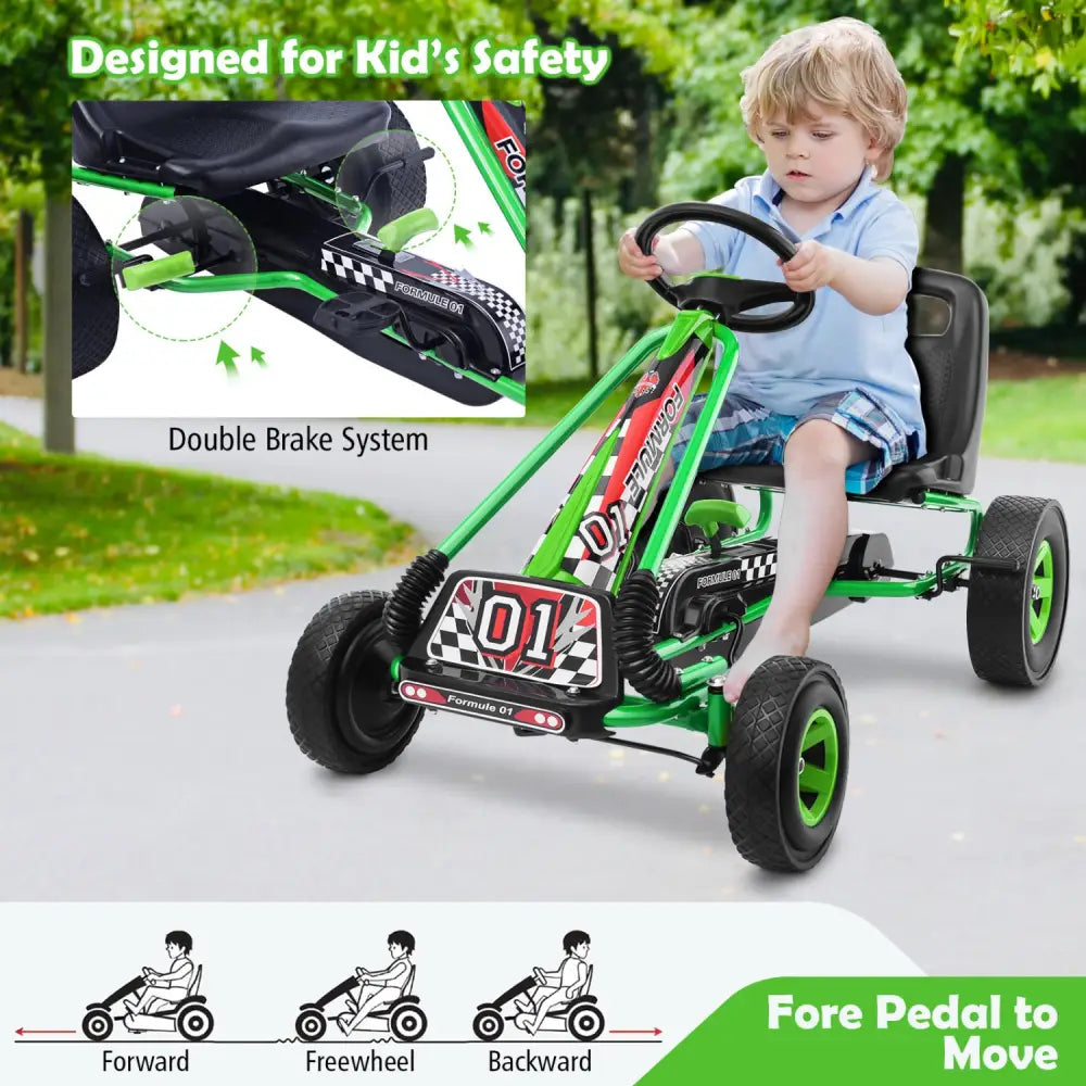 4 Wheels Kids Ride On Pedal Powered Bike Go Kart Racer Car Outdoor Play Toy-Green - Green - Push & Pedal Ride On Toys