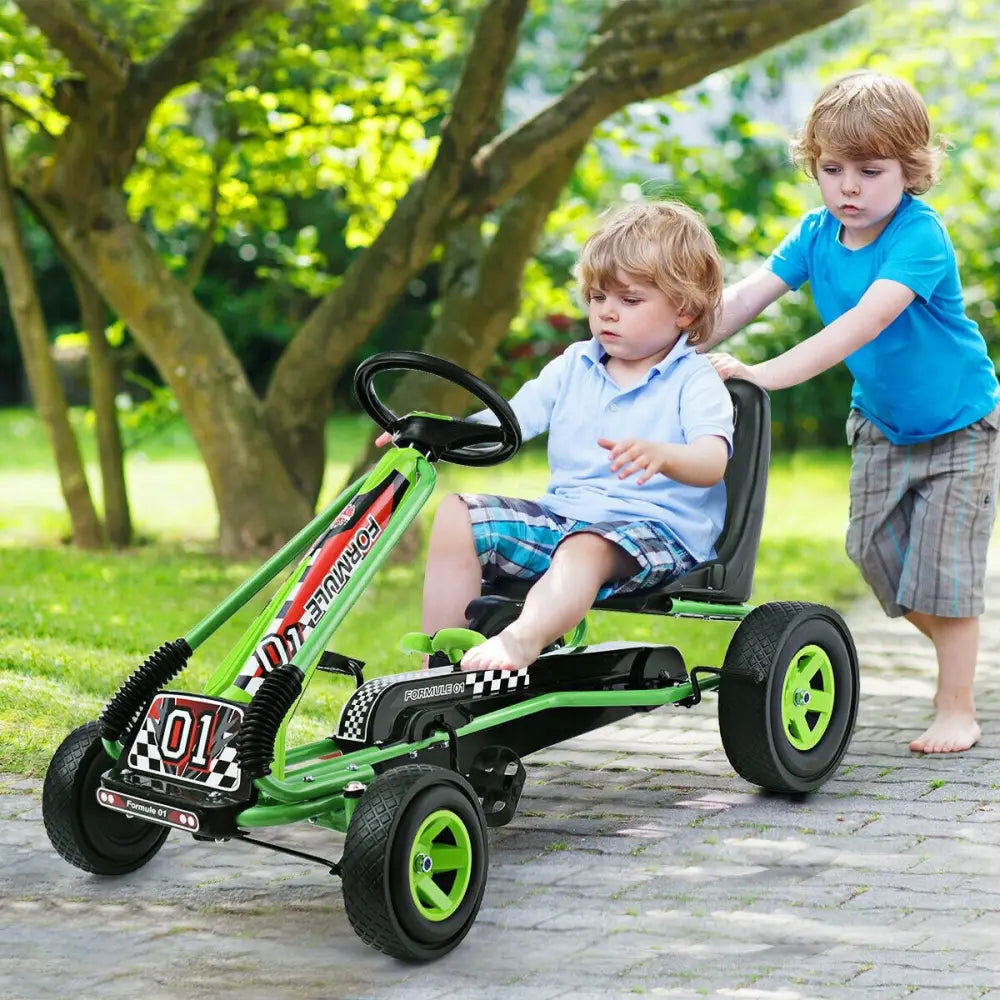 4 Wheels Kids Ride On Pedal Powered Bike Go Kart Racer Car Outdoor Play Toy-Green - Green - Push & Pedal Ride On Toys