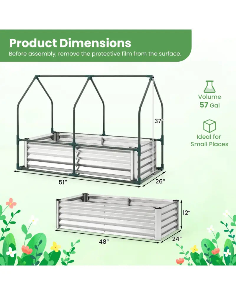 4 x 2 x 3 Feet Small Galvanized Raised Garden Bed with Greenhouse Cover-Silver - Silver - Raised Garden Beds
