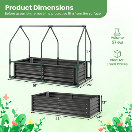 4 x 2 x 3 Feet Small Galvanized Raised Garden Bed with Greenhouse Cover-Black - Black - Raised Garden Beds