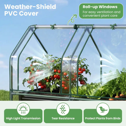 4 x 2 x 3 Feet Small Galvanized Raised Garden Bed with Greenhouse Cover-Black - Black - Raised Garden Beds