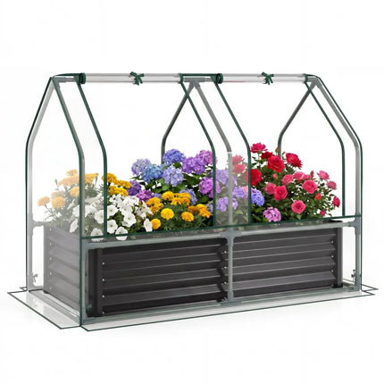 4 x 2 x 3 Feet Small Galvanized Raised Garden Bed with Greenhouse Cover-Black - Black - Raised Garden Beds