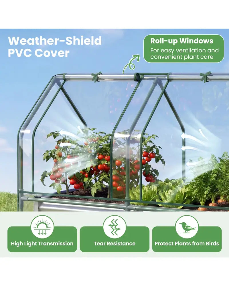 4 x 2 x 3 Feet Small Galvanized Raised Garden Bed with Greenhouse Cover-Silver - Silver - Raised Garden Beds