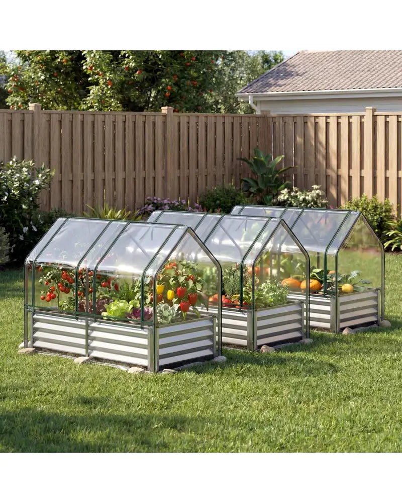 4 x 2 x 3 Feet Small Galvanized Raised Garden Bed with Greenhouse Cover-Silver - Silver - Raised Garden Beds
