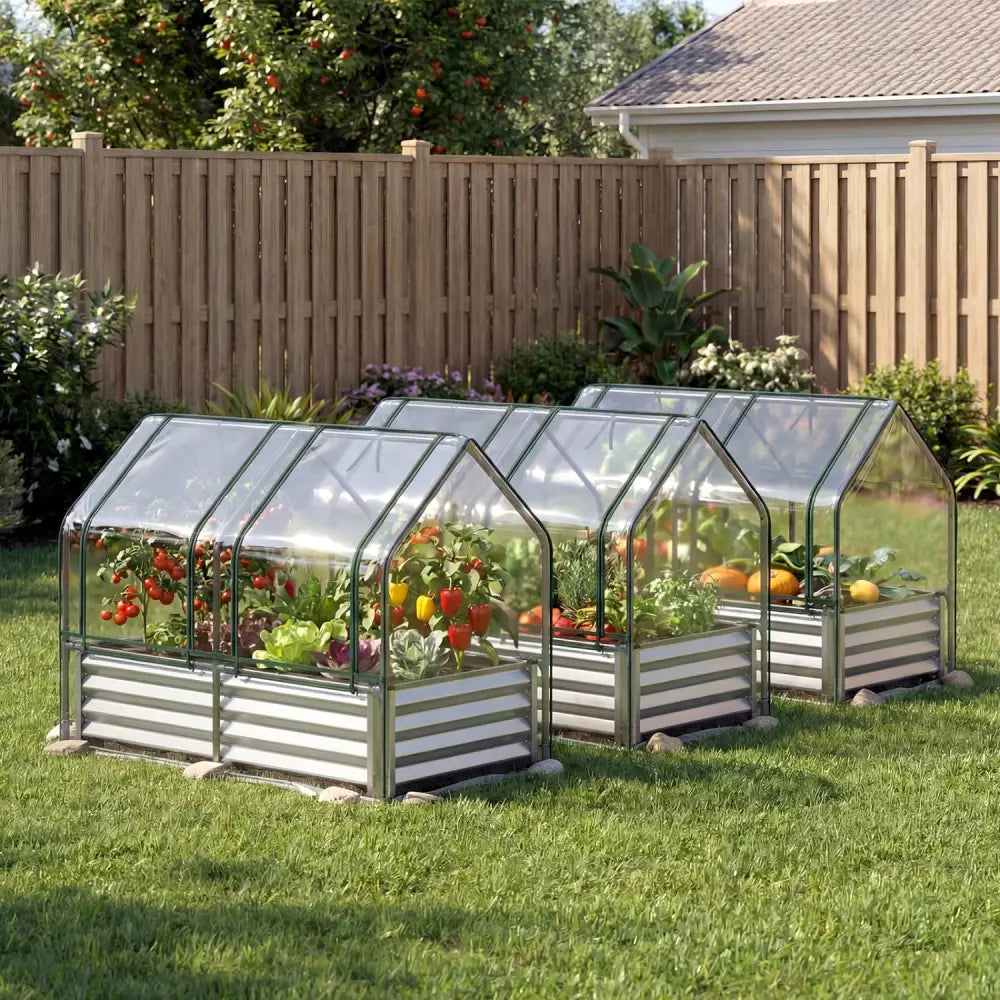 4 x 2 x 3 Feet Small Galvanized Raised Garden Bed with Greenhouse Cover-Silver - Silver - Raised Garden Beds