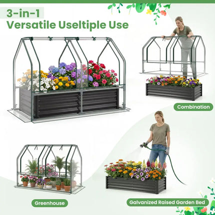 4 x 2 x 3 Feet Small Galvanized Raised Garden Bed with Greenhouse Cover-Black - Black - Raised Garden Beds