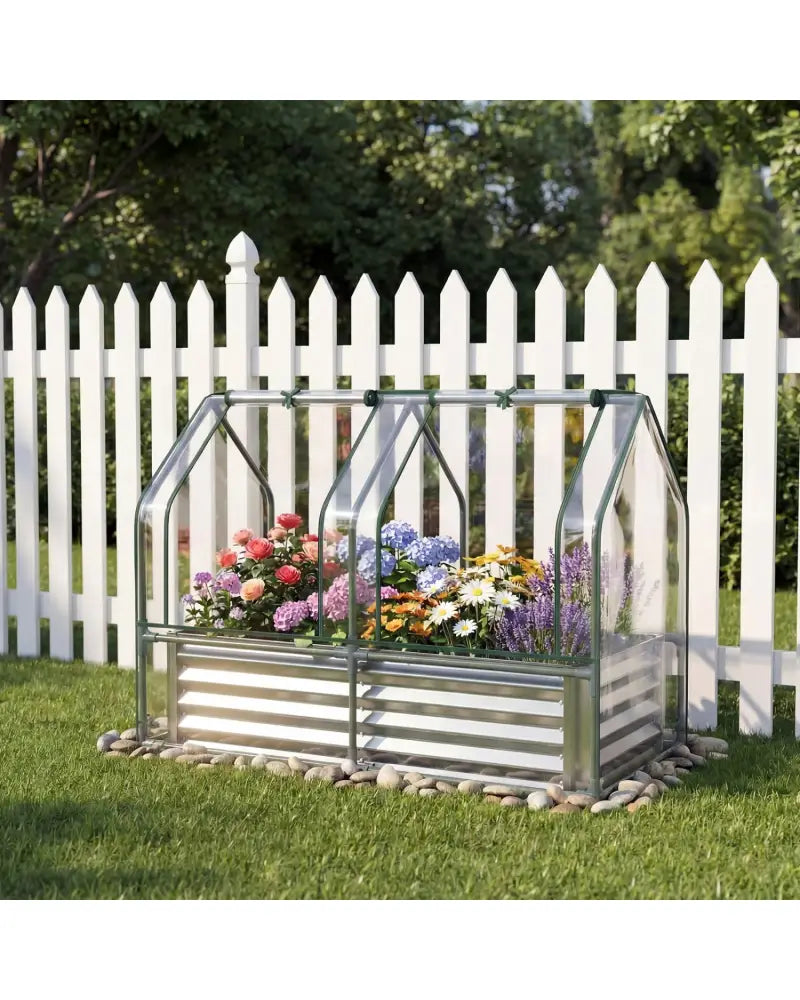 4 x 2 x 3 Feet Small Galvanized Raised Garden Bed with Greenhouse Cover-Silver - Silver - Raised Garden Beds