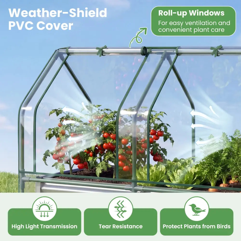 4 x 2 x 3 Feet Small Galvanized Raised Garden Bed with Greenhouse Cover-Silver - Silver - Raised Garden Beds