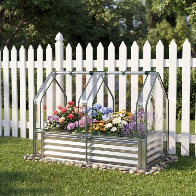4 x 2 x 3 Feet Small Galvanized Raised Garden Bed with Greenhouse Cover-Silver - Silver - Raised Garden Beds