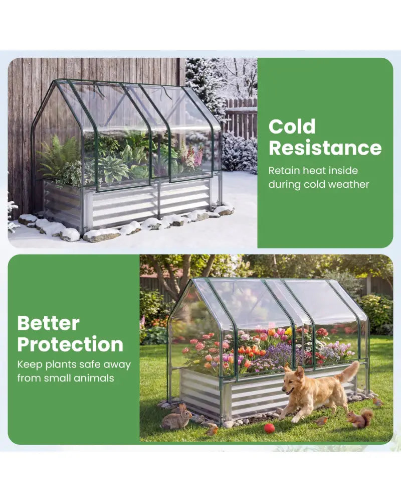 4 x 2 x 3 Feet Small Galvanized Raised Garden Bed with Greenhouse Cover-Silver - Silver - Raised Garden Beds