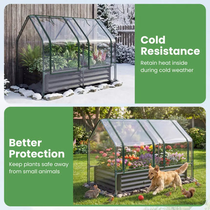 4 x 2 x 3 Feet Small Galvanized Raised Garden Bed with Greenhouse Cover-Black - Black - Raised Garden Beds