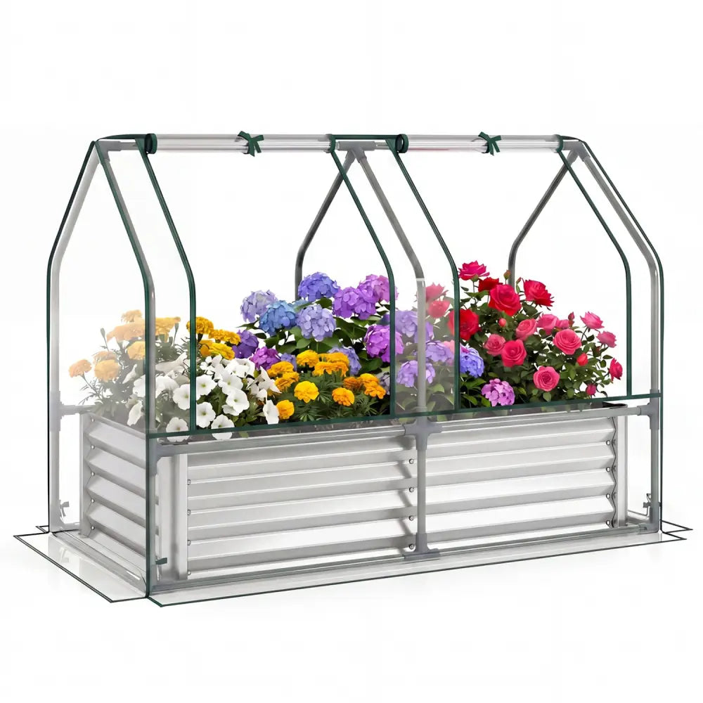 4 x 2 x 3 Feet Small Galvanized Raised Garden Bed with Greenhouse Cover-Silver - Silver - Raised Garden Beds