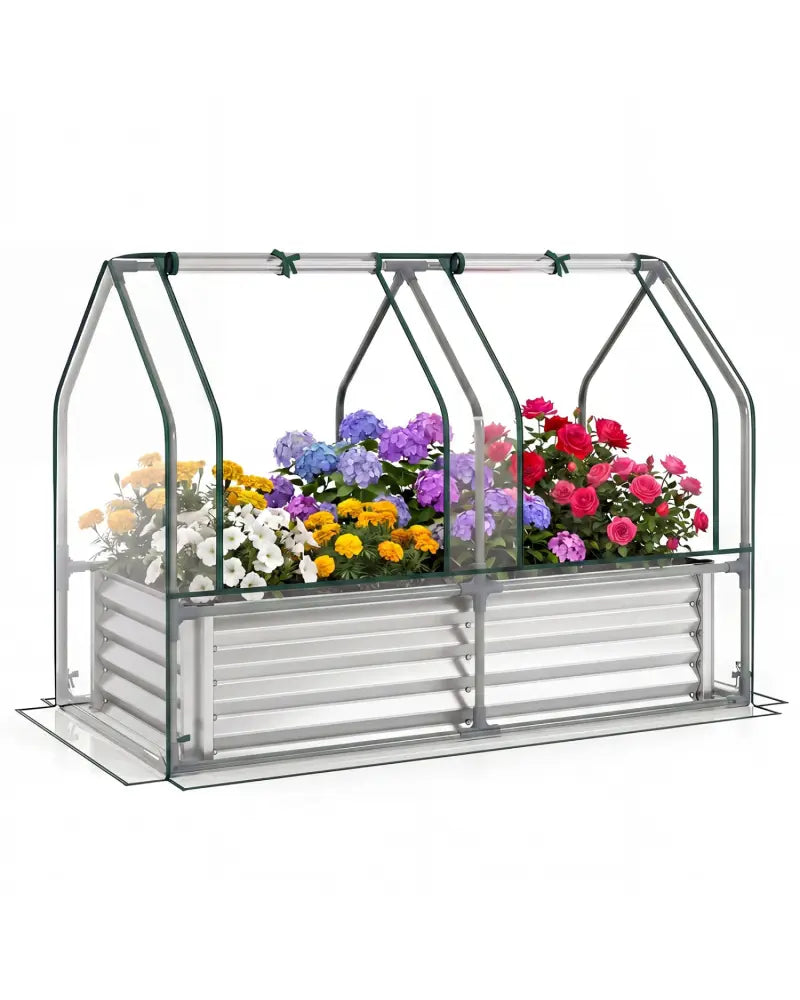 4 x 2 x 3 Feet Small Galvanized Raised Garden Bed with Greenhouse Cover-Silver - Silver - Raised Garden Beds