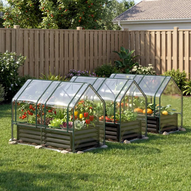 4 x 2 x 3 Feet Small Galvanized Raised Garden Bed with Greenhouse Cover-Black - Black - Raised Garden Beds